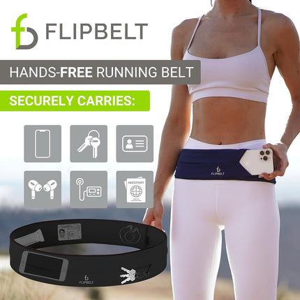 FlipBelt Classic Running Belt for Phone and Small Accessories, Exercise Waist Pouch for Women and Men, XXS Black