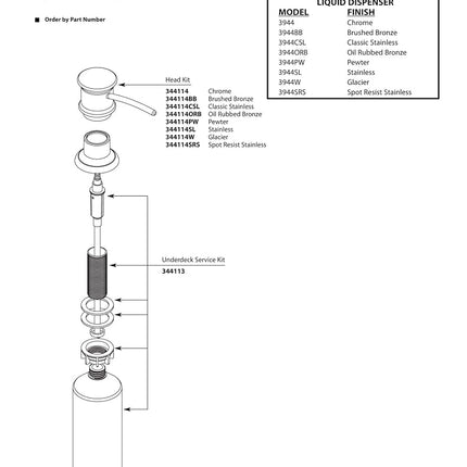 Dispensador de jabón de cocina Moen 3944BL de montaje en encimera con botella recargable sobre el fregadero, negro mate