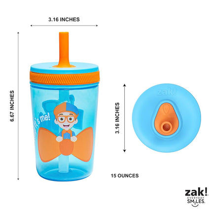 Zak Designs Blippi Kelso 15oz Leak-Proof Toddler Straw Cups, 2-Pack