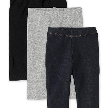 The Children's Place leggings capri para bebé y niña pequeña, paquete de 3 negro/gris humo/índigo verdadero, 5T EE. UU.