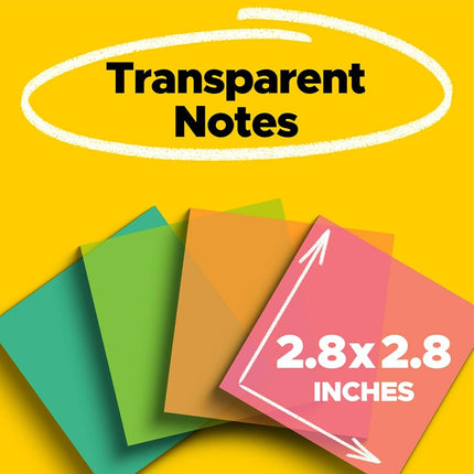 Post-it Colored Transparent Sticky Notes, 3x3 in, Sticks Securely and Removes Cleanly