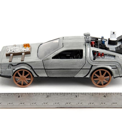 Back to The Future Part III 1:32 Time Machine Rail Wheels Die-Cast Car, Toys for Kids and Adults, Silver