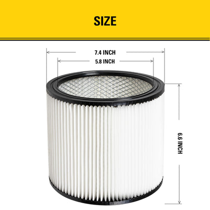 Stanley 08-2501 Filtro de cartucho, apto para la mayoría de aspiradoras de líquidos y sólidos de 5-18 galones, compatible con SL18115, SL18115P, SL18116, SL18116P, SL18191P, SL18199P, SL18117, SL18701P-10A, SL18410P-5A