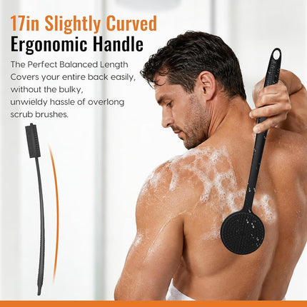 VWMYQ Silicone Back Scrubber for Shower, 17in Lengthen Long Handle Body Brush, Double Sided Shower Brush for Shower Exfoliating and Massage Can Produce Rich Foam, Long Handle Back Scrubber for Men