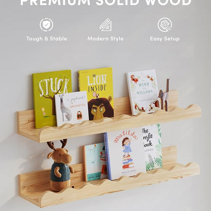 Seocry Kids' Bookshelf Set of 4 - Wood Floating Nursery Book Shelves, Picture Ledge Shelf for Wall Decor and Storage - Perfect for Books, Toys, Photo Frames, and Nursery Décor, XKJ0001