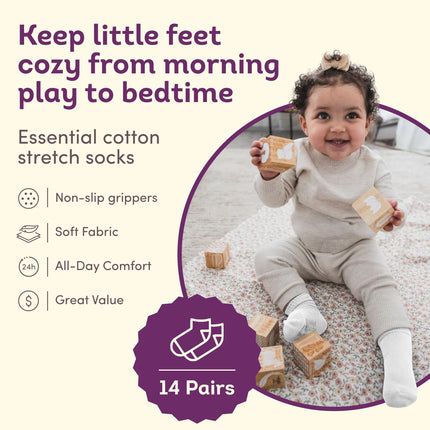 Calcetines elásticos de algodón Grow & Fit Flex Zones de Fruit of the Loom para bebés y niños pequeños - Unisex, Niñas, Niños, Rayas rosadas, 0-6 meses
