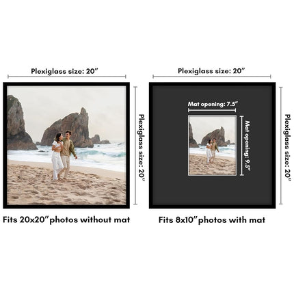 Americanflat 20x20 Poster Frame - Matted to 8x10 - Slim Molding - Black