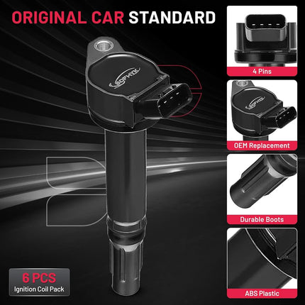 BDFHYK Ignition Coils Pack Set of 6 Compatible with Toyota 4Runner Avalon Camry Sienna Lexus ES350 GS300 GS350 V6 2.5L 3.0L 3.5L 4.0L Coil for 90919-A2007 C1601 UF487
