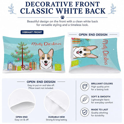 Caroline's Treasures BB1625PILLOWCASE Christmas Tree And Sable Corgi Fabric Standard Pillowcase, Large, Multicolor