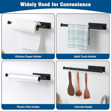 theaoo Under Cabinet Paper Towel Holder for Kitchen, Adhesive Towel Roll Rack for Bathroom,Wall Mounted Matte Black, SUS304 Stainless Steel