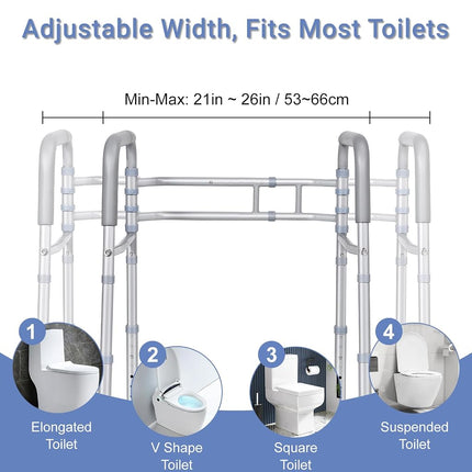 AZETIO Width & Height Adjustable Toilet Safety Rails - Bathroom Support