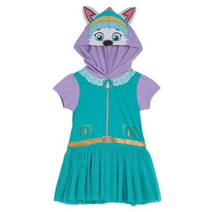 Paw Patrol Girls Hooded Cosplay T-Shirt Dress and Leggings Outfit Set Toddler to Little Kid Sizes (2T - 7-8), Teal / Everest, 3T
