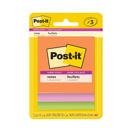 Post-it® Super Sticky 3"x3" Ultra Colour Pads, 3pack