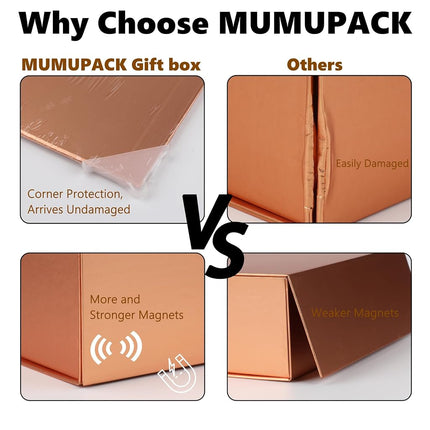 MUMUPACK Rose Gold Gift Box,10x7.3x3.5 Gift Boxes With Lids For Presents Includes Ribbon And Diy Printable Sticker Paper,Bridesmaid Proposal Box,Magnetic Gift Box For Birthday,Wedding,Graduation