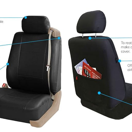 FH GROUP Front Set Faux Leather Car Seat Covers Low Back Seat with Removable Headrest, Universal Fit, Airbag Compatible Car Seat Cover for SUV, Van, Black