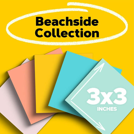 Post-it Notes, 3 in x 3 in, 12 Sticky Note Pads, 100 Sheets per Pad, Beachside Café Collection, School Supplies and Office Products
