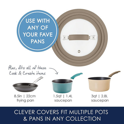 Rachael Ray Cook + Create Universal Silicone-Rimmed Glass Lid, 8.5 Inch, Taupe
