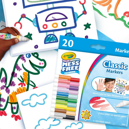 CRAYOLA Color Wonder Marker Set, 20 Mess Free Broad Line Markers for Kids & Toddlers 3+