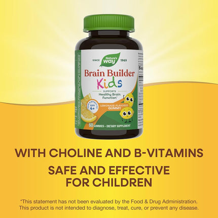 Nature’s Way Kids Brain Builder, Supports Healthy Brain Function*, Lemonade Flavored, 60 Vegetarian Gummies