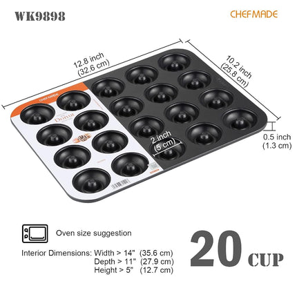 CHEFMADE Donut Pan, Nonstick 20 Cavity Mini Ring Doughnut Baking Pan