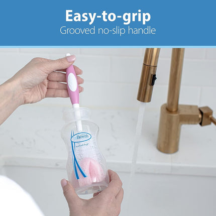 Dr. Brown's Reusable Sponge Baby Cleaning Set with Suction Cup Stand, Scrubber and Nipple Cleaner, 3 Pack, 3-Pack, Pink Bottle Brush, Pack of 3