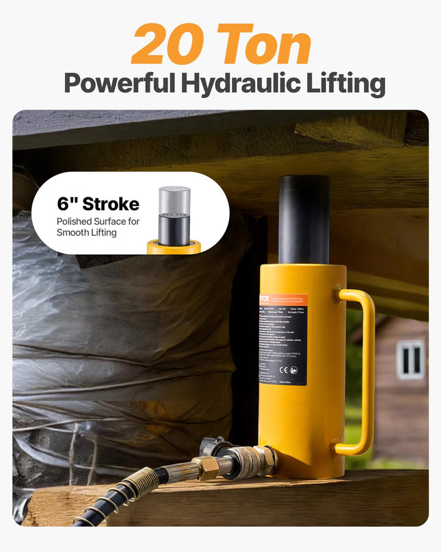 VEVOR Hydraulic Cylinder Jack, 20 Ton Solid Ram Hydraulic Cylinder, 6 Inch Stroke Single Acting Hydraulic Cylinder, with Quick Connector Portable Hydraulic Solid Jack Hydraulic Lifting Cylinders
