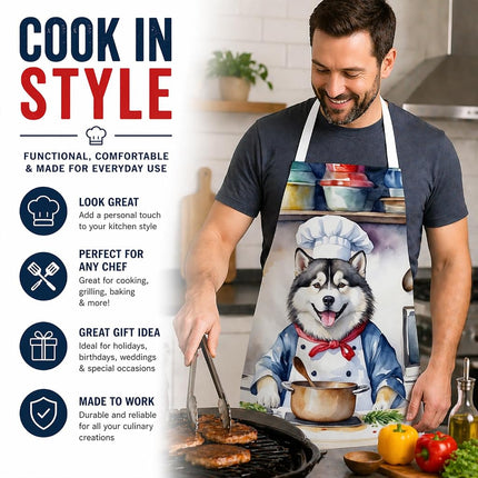 Caroline's Treasures Alaskan Malamute The Chef Apron Cooking Kitchen Server Baking Crafts Gardening for Adult Women Men, Unisex, Large, Multicolor