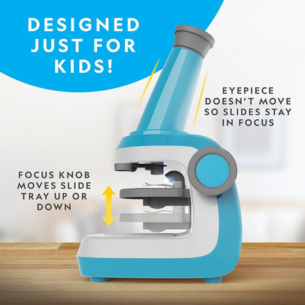 NATIONAL GEOGRAPHIC Microscope for Kids - STEM Kit with an Easy-to-Use Kids Microscope, Up to 400x Zoom, Blank and Prepared Slides, Rock and Mineral Specimens, 37 Piece Set, Great Science Project Set