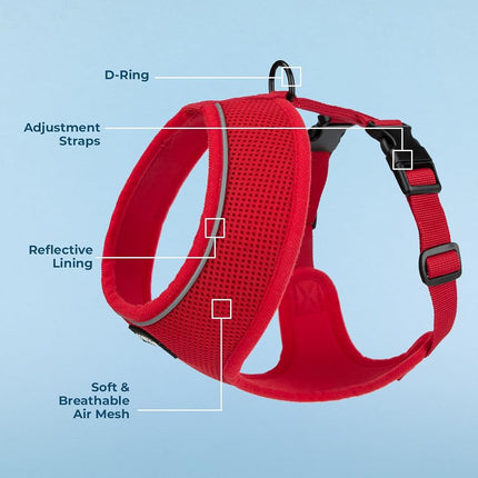 Voyager Aerolite No Pull Mesh Dog Harness with Lightweight, Soft, Breathable, Reflective Stitching, and Adjustable Straps for Walking, Running, Training, Heavy Duty and Durable - Red, S