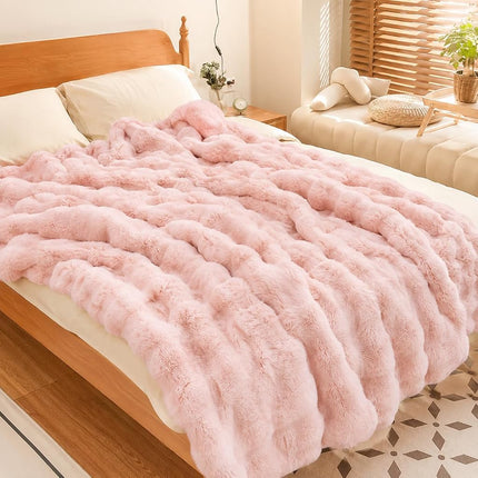 Faux Rabbit Fur Bubble Throw Blanket, Soft Fluffy Plush Blanket 51×63in
