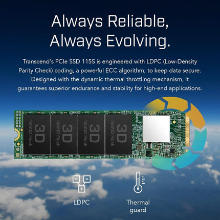 Transcend MTE115S 500GB NVMe PCIe Gen3 x4 SSD, Read/Write up to 3,000/1,600 mb/s with 3D Nand Flash TS500GMTE115S