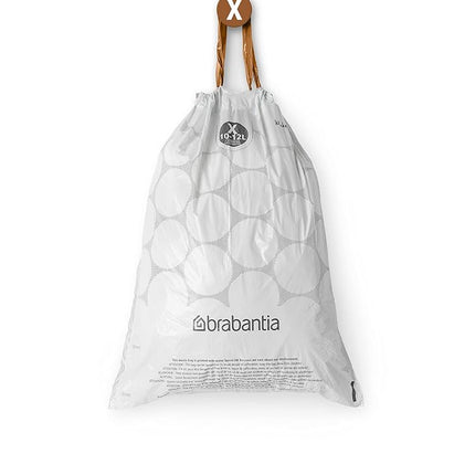 Brabantia 138089 PerfectFit Bin Liners Multipack (Size X/10-12 Litre) Thick Plastic Trash Bags with Tie Tape Drawstring Handles (200 Bags), White