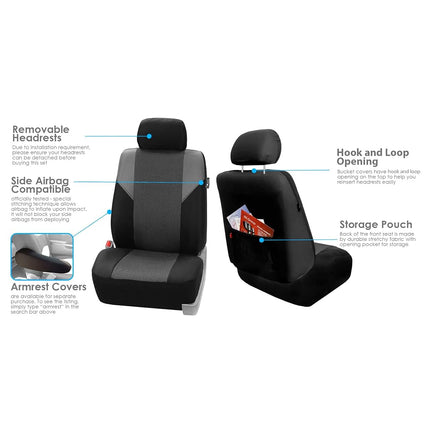 FH Group Fundas de Asiento de Coche de Tela Entrelazada de Tres Filas para 7 Plazas Compatibles con Airbag y Asiento Trasero Dividido - Ajuste Universal para Coches, Camionetas y SUVs Gris/Negro