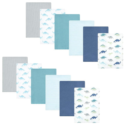 Hudson Baby Unisex Baby Flannel Burp Cloth 12pk, Soft Teal Dino, One Size