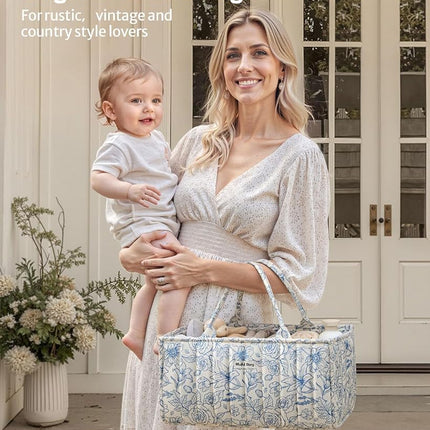 Blissful Diary Baby Diaper Caddy Organizer, Stylish Storage Basket for Newborn Essentials and Diaper Station, Baby Shower and Registry Must-Have, Blue Rose