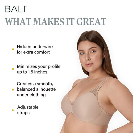 Bali Passion for Comfort Minimizer Bra, Full-Coverage Underwire Bra with Seamless Cups, Everyday Bra, No-Bulge Smoothing, Toffee, 42C