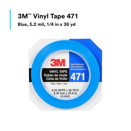 3M Vinyl Tape 471, 1/4 in x 36 yd, Blue, 1 Roll, Paint Alternative for Floor Marking, Social Distancing, Color Coding, Safety Marking
