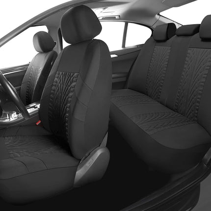 VarCozy Car Seat Covers Full Set, Front Seat Covers and Split Rear Bench Seat Covers for Car, Universal Cloth Seat Covers for SUV, Sedan, Van, Automotive Interior Covers, Airbag Compatible, Black