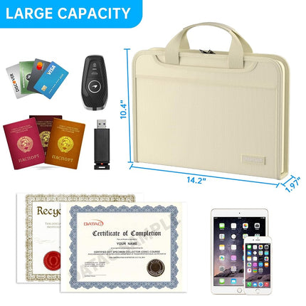 ENGPOW Accordion File Organizer,Fireproof Expanding File Folder with Multi Pockets,13 Pockets Document Organizer Bag with Handle & Labels,Portable Home Travel Safe Storage for Letter A4 Files,Beige