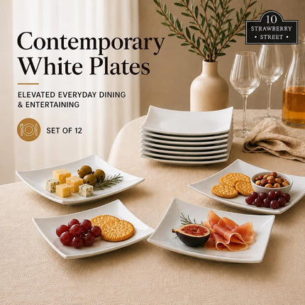 10 Strawberry Street 6" Catering Square Coupe Appetizer Plate, Set of 12,White