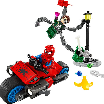 LEGO Marvel Motorcycle Chase: Spider-Man vs. Doc Ock, Buildable Toy for Kids with Stud Shooters and Web Blasters, 2 Marvel Minifigures, Super Hero Toy, Gift for Boys and Girls Aged 6 and Up, 76275