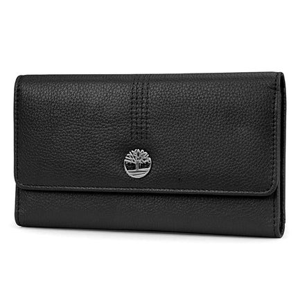 Timberland Women Leather RFID Flap Wallet Clutch Organizer, Black (Pebble), One Size