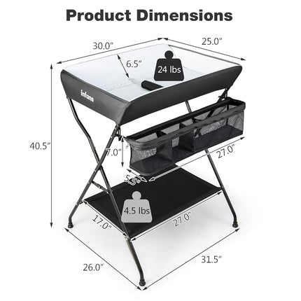 INFANS Baby Portable Changing Table, Infant Diaper Station with Storage Basket & Shelf, Foldable Nursery Organizer (Black)