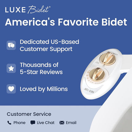 LUXE Bidet NEO 120 - Self-Cleaning Nozzle, Fresh Water Non-Electric Bidet Attachment for Toilet Seat, Adjustable Water Pressure, Rear Wash (Gold)