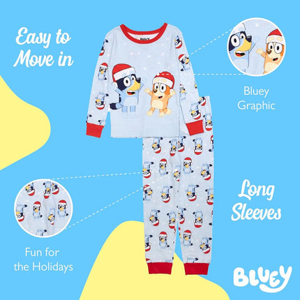 Bluey unisex-child 2-Piece Snug-fit Cotton Holiday Pajama Set, Soft & Cute for Kids, Bluey Ho Ho Ho, 6