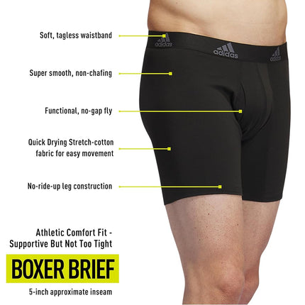 adidas Men's Performance Stretch Cotton Boxer Briefs 3-Pack, Soft Underwear, Superior Comfort, Black/Onix Grey, 4XL Big Tall