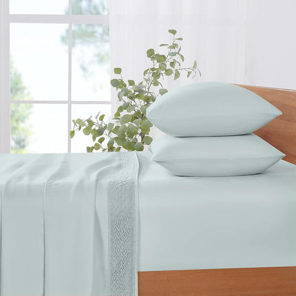 Modern Threads Pacific Coast Textiles 3 Piece Crochet LACE Microfiber Sheet Set SEAMIST Twin, Microfibre, Sea Mist