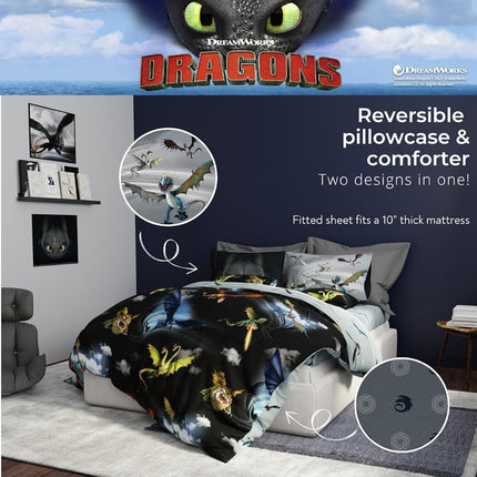 Franco How to Train Your Dragon Kids Bedding Super Soft & Cozy Reversible Microfiber Comforter and Sheet Set with Sham, 7 Piece Full Size, (Officially Licensed Product)