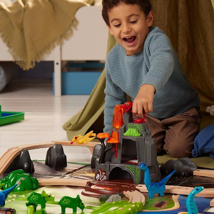 BRIO World Deluxe Dinosaur Train Set for Kids, 45 Piece Wooden Railway Playset with Dinosaurs and Volcano, Ages 3 Years and Up