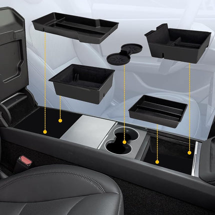 KYX Newest 5PCS Center Console Organizer Compatible with 2024 Tesla Model 3 Highland,4 Car Organizer Trays & 1 Center Console Cup Holder,Hidden Storage for Tesla Model 3 Accessories 2024(Black)